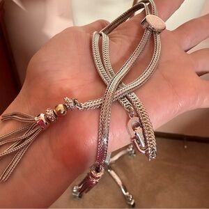 Monet 1960’s Silver Modernist Minimalist Lariat Necklace Bolo tie tassels